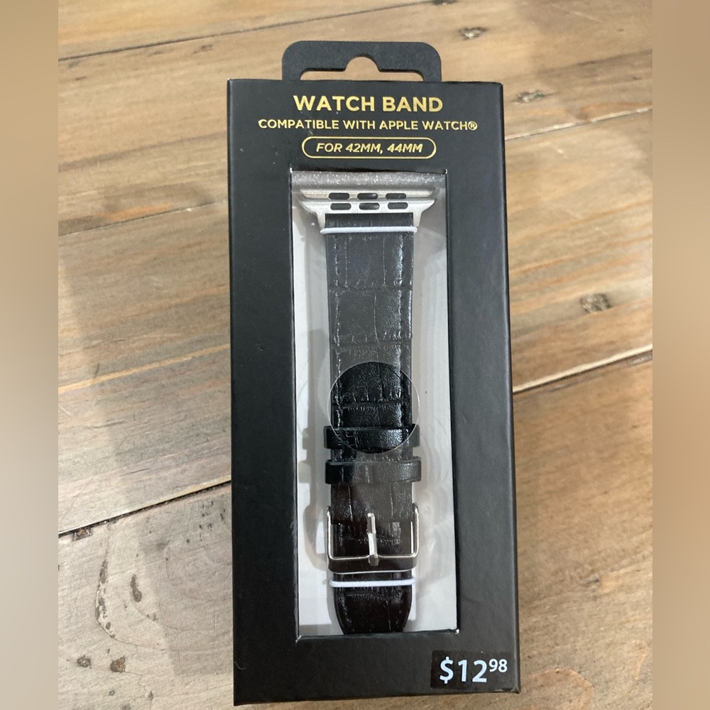 American Exchange Men's Apple Watch Strap, Silver/Black 42-44mm